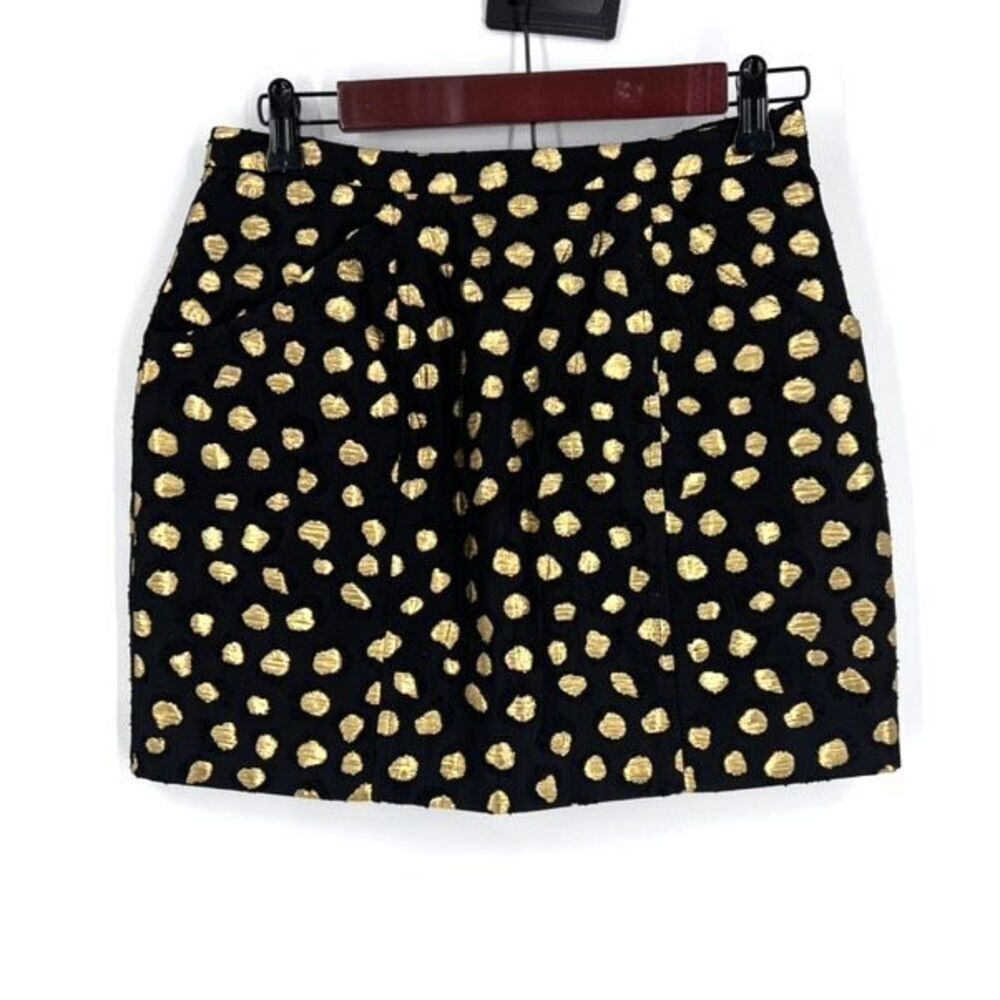 WHIT Women's Polka Dot Gold Foil Print Pocket Lined Mini Skirt Black Gold Size 2